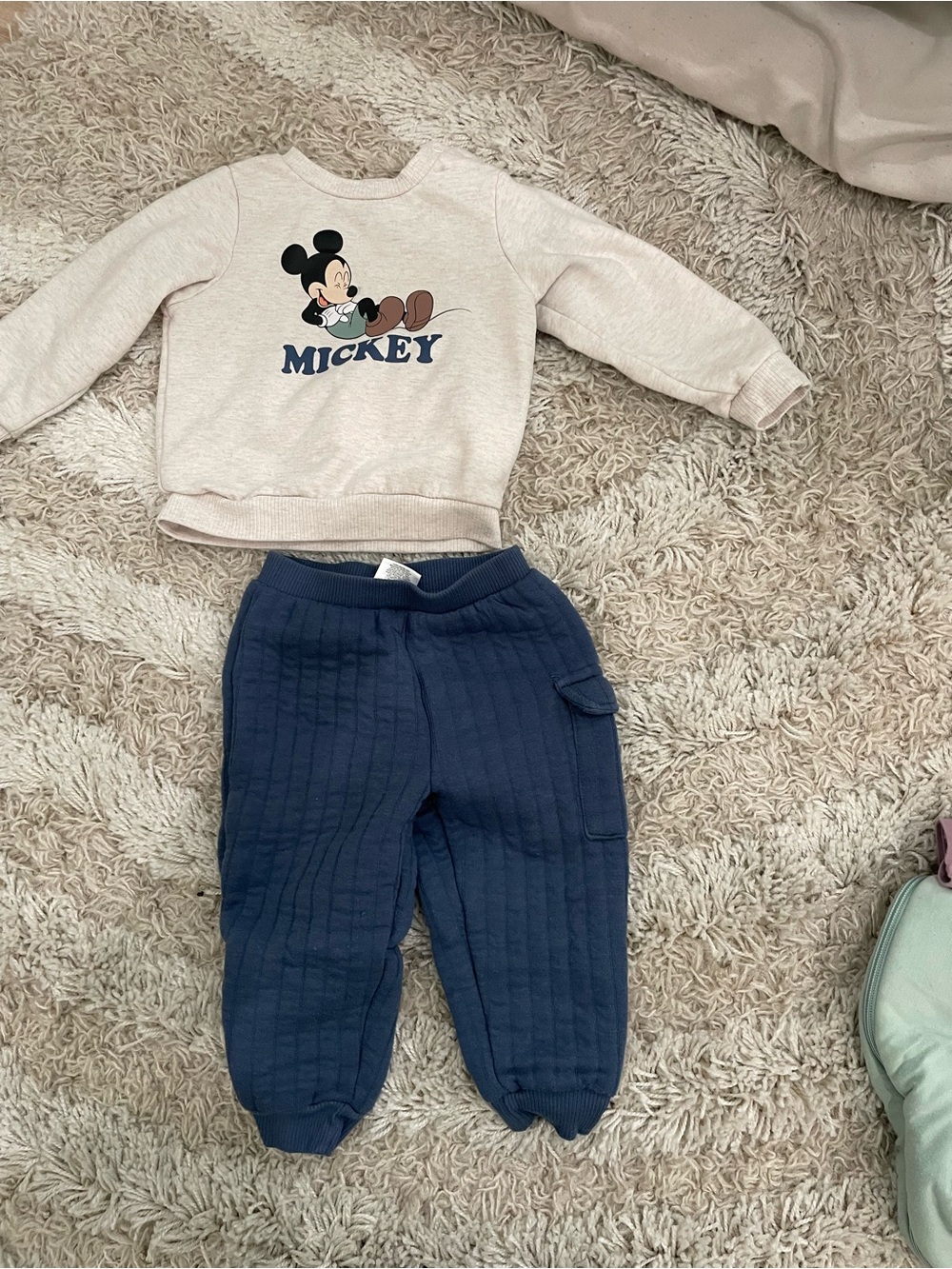 Disney Cream Mickey Sweatshirt with Navy Quilted Joggers
